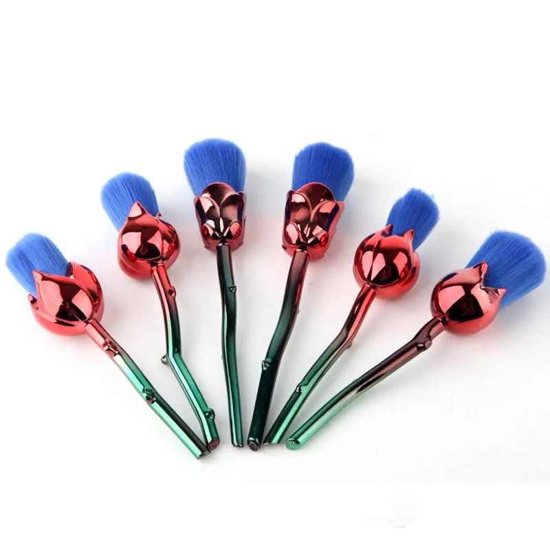6pcs Rose Flower Makeup Brush Set for Face Powder Foundation Blush Brush Cosmetic Tools Golden Rainbow makeup brushes