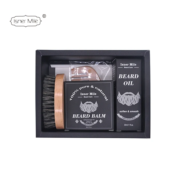
Private Label or Isner Mile Beard Balm Wax And Wooden Brush Beard Growth Grooming Kit For Beard Sharper 