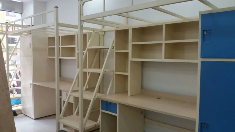 Многофункциональная металлическая двухъярусная кровать со стальной рамой для общежития, со столом и шкафом/комбинация