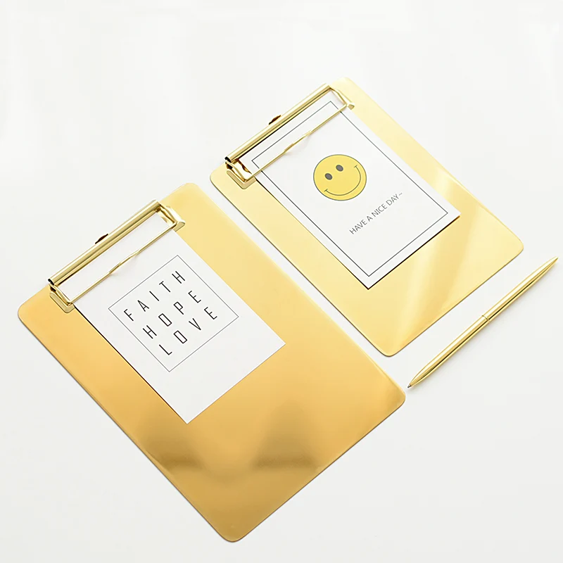 Best quality custom portable  A4 writing clipboards plastic PP material gold vintage clipboard clip