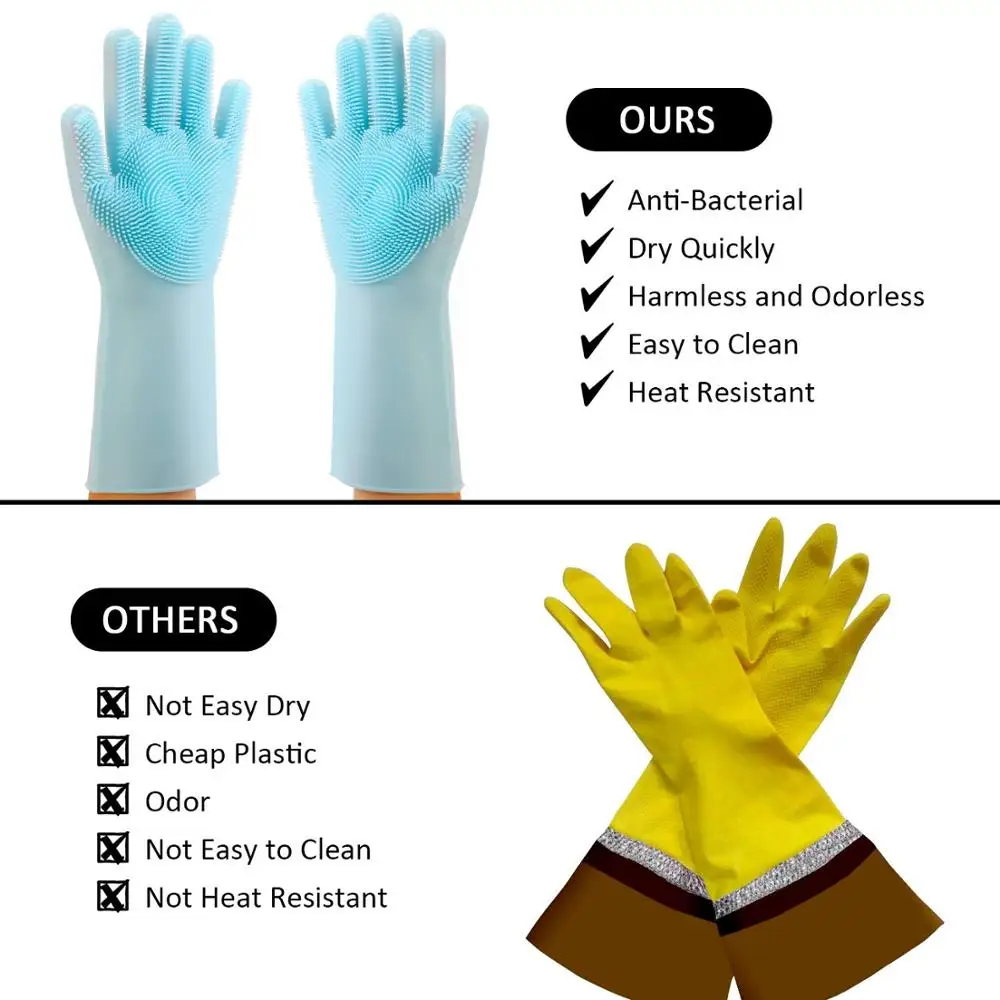 Upgraded kitchen magic silicone dish washing gloves for washing dishes