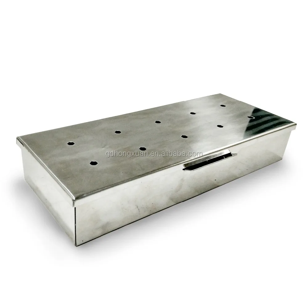 Sturdy Stainless Steel Rectangle BBQ Charcoal Grill Meat Smoker Box Wood Chip Gas Grill Smoker Box
