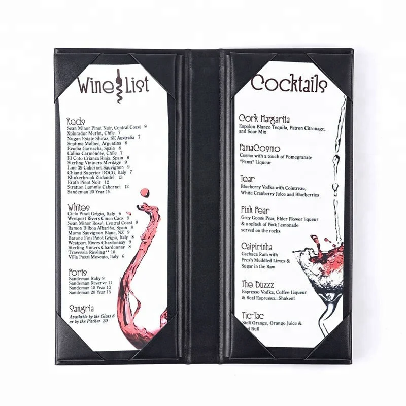 
Handmade Black 6 Views Coffee Bar 4.25'*11' PU Leather Drink Menu Holder 