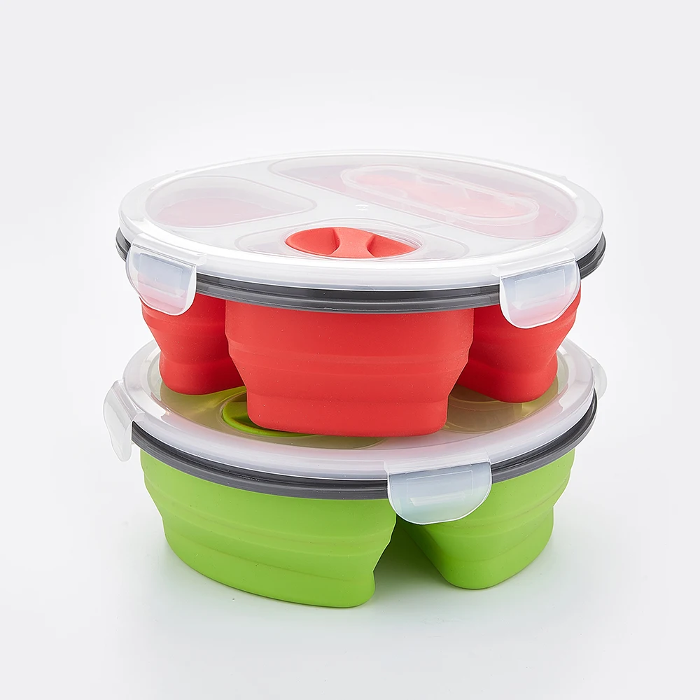 
Microwave Food Box Storage Containers Keeping Fresh Bento Foldable Collapsible Silicone Bento Lunch Box With Silicone lid 