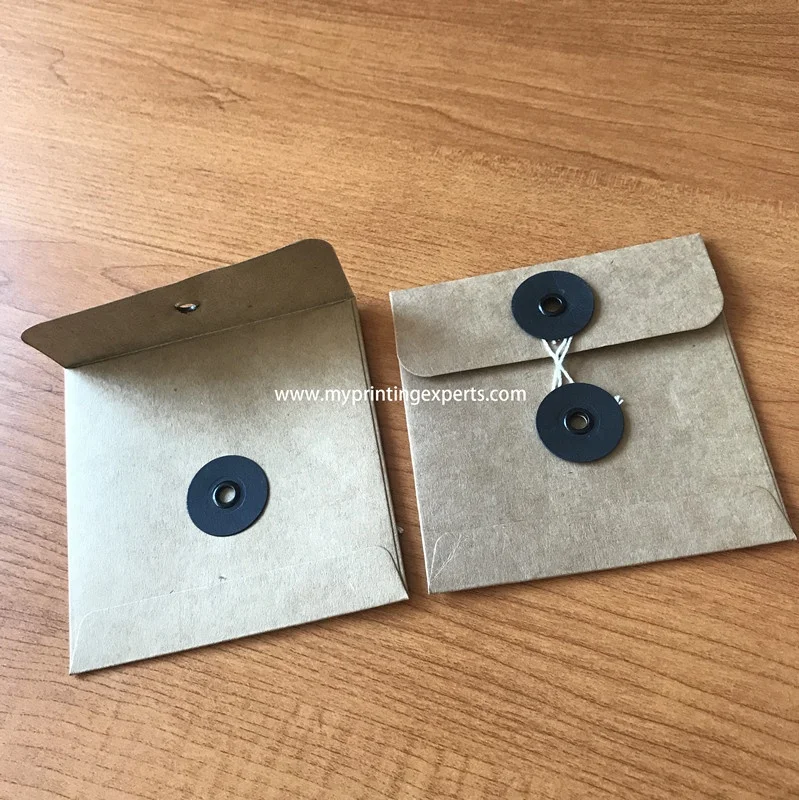 Square kraft envelope button string tie envelopes