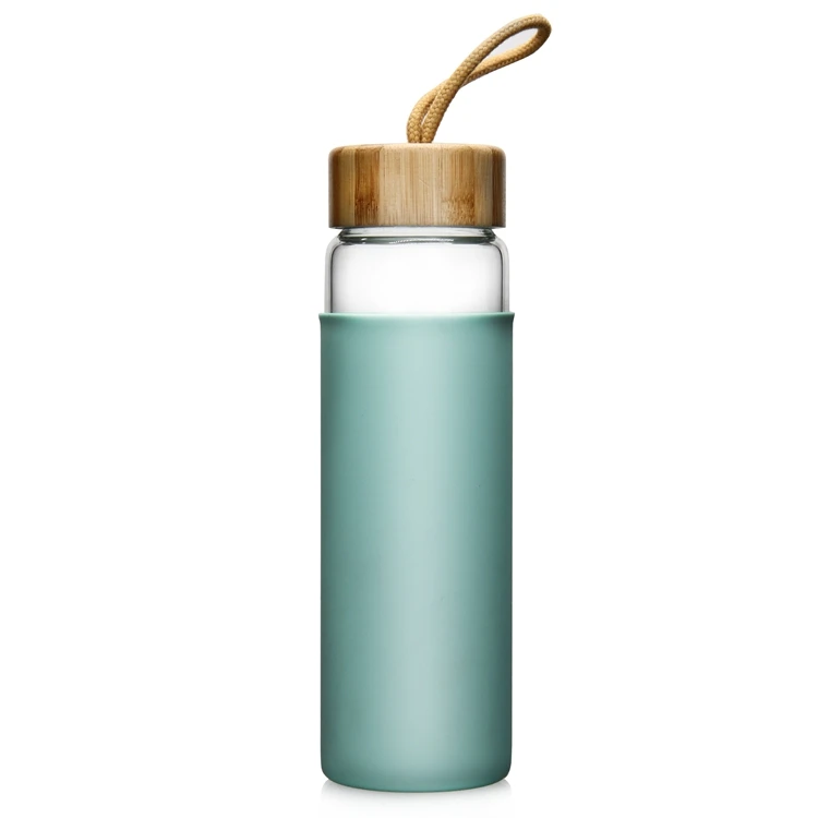 Не содержит Бисфенол А по индивидуальному заказу 650 мл прозрачная стеклянная бутылка для воды с силиконовым рукавом пластиковый бамбука крышка кружка путешествий