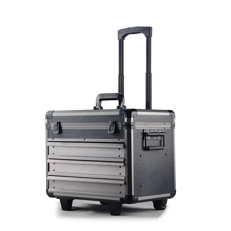GLARY High Quality Professional Trolley Hardcase Tool Case with Drawers Aluminium Frame Box Rolling Tool Case With Wheels