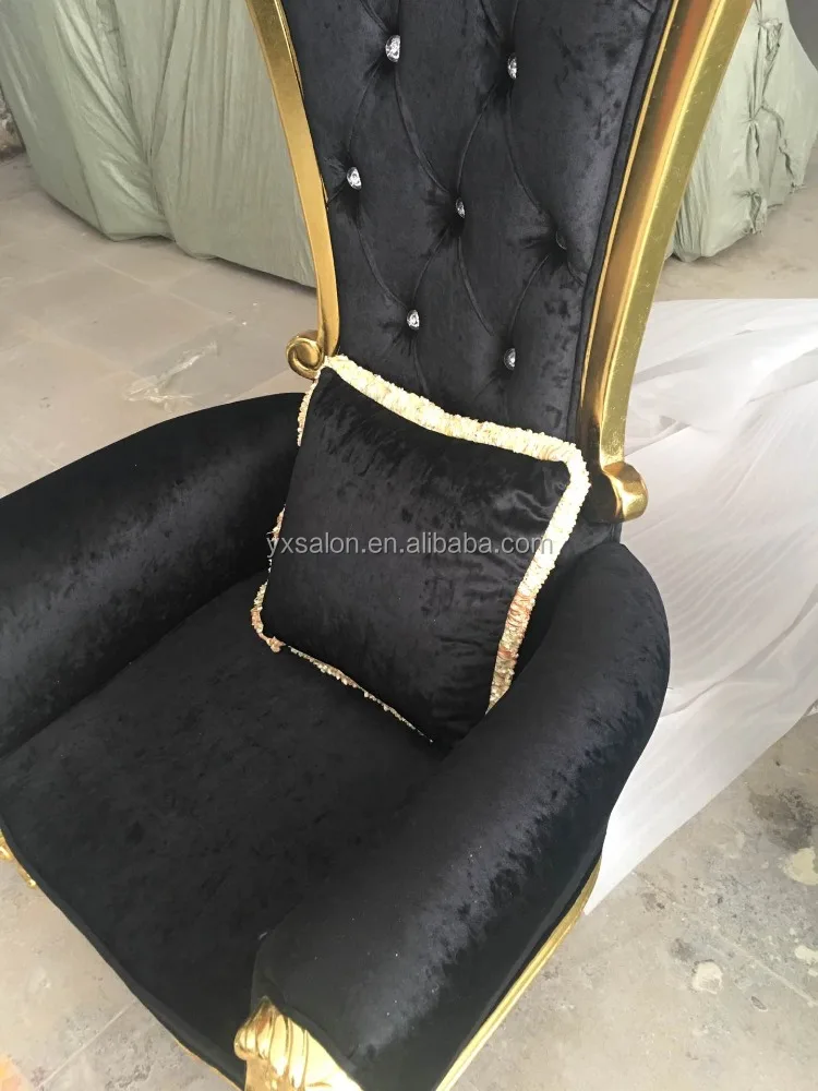 Top Quality Luxuary European Style Black&Gold Pink Pedicure Chair Throne Chair With Diamond Buttons(HB100)