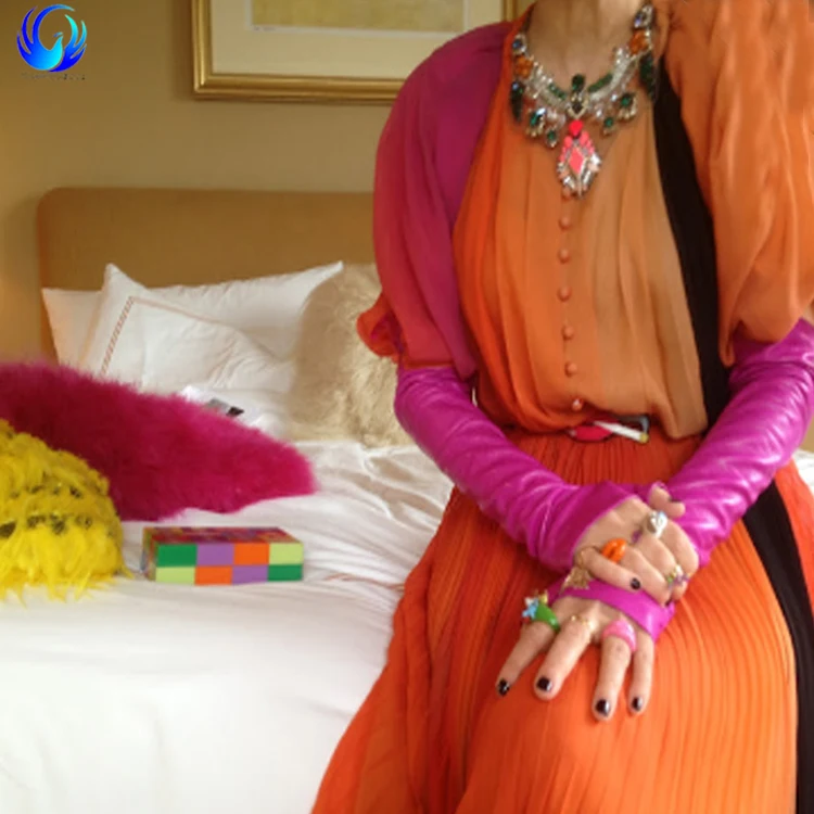 Pink Long Leather Opera Gloves