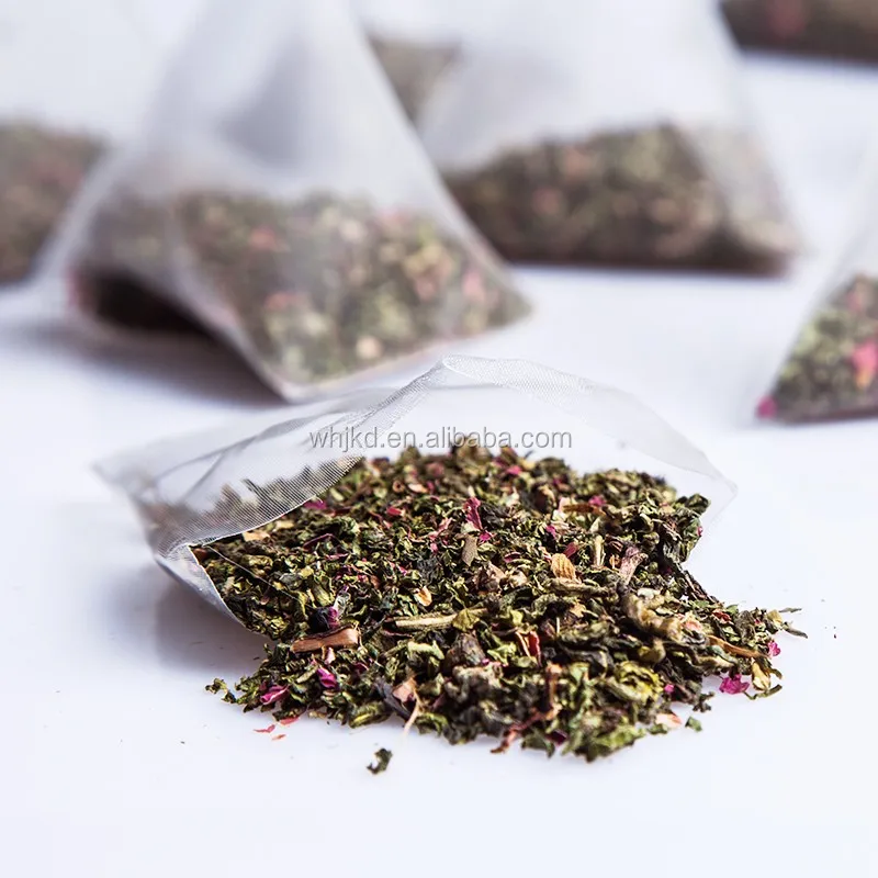 Top quality popular empty nylon pyramid tea bag with string and tag