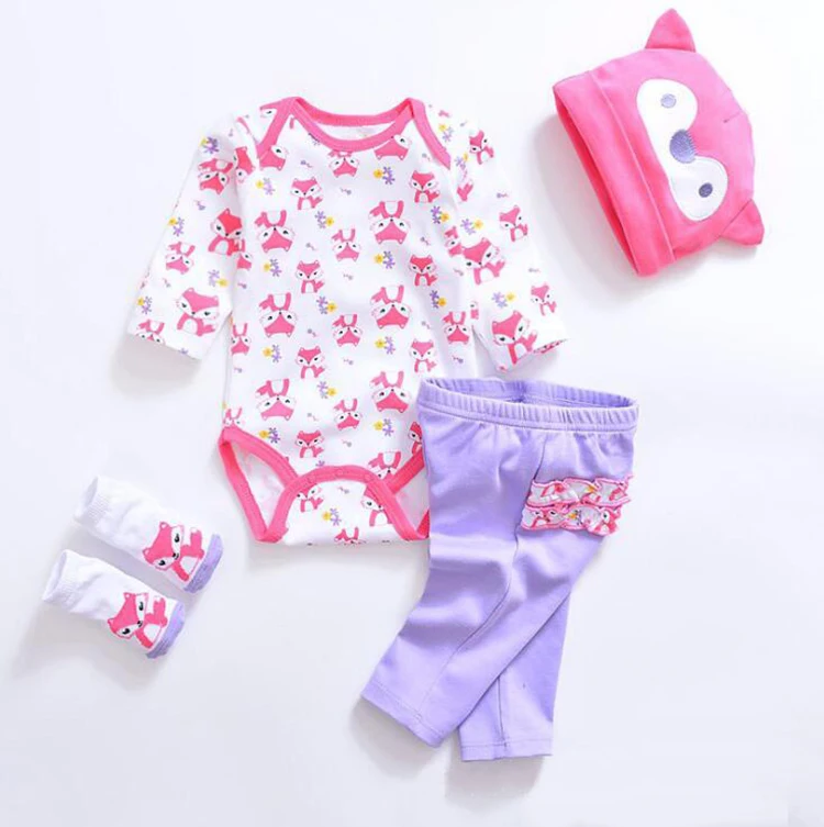 Cheap price longsleeve 100% cotton baby wear with baby bibs and socks Breathable combed cotton newborn baby clothes set
