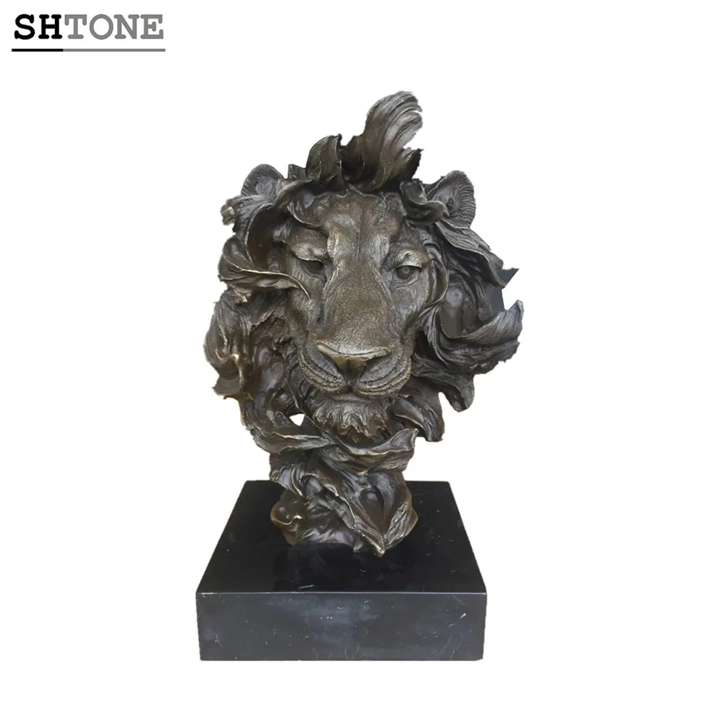
TPAL-217 Animal Bust Lion Head Sculpture Bronze Statues Home Decor Garden Statue Large Animal Figurines Lion Head Statue 