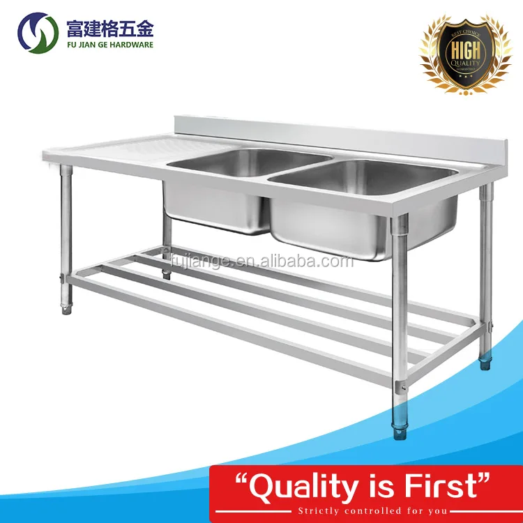 stainless steel sink rack with undershelf  Commercial Toliet Stainless Steel Double Sink 304 Stainless Steel Freestanding