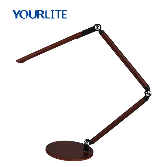 Iron Base Wood LED Foldable Swing Arm Desk Lamp Office Table Lamp