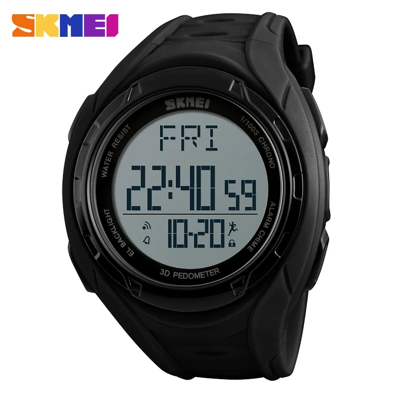 SKMEI 1315 Stainless Steel Back Water Resistant Digital Watch Sport Pedometer Wristwatch for Men