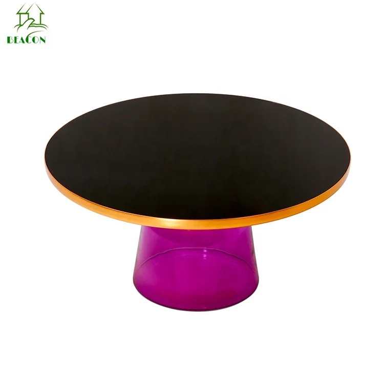 Luxury Living Room Furniture Gold Brass Black Temper Glass Top Bell Side Coffee Table