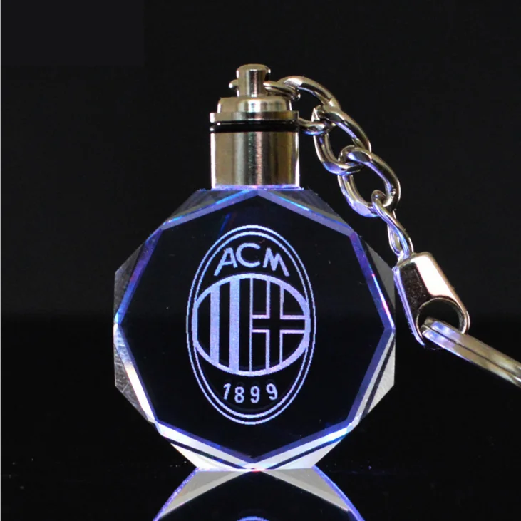 Оптовая продажа YiWu, лазерный логотип ACM, светодиодный Кристальный брелок, брелок для футбольного клуба