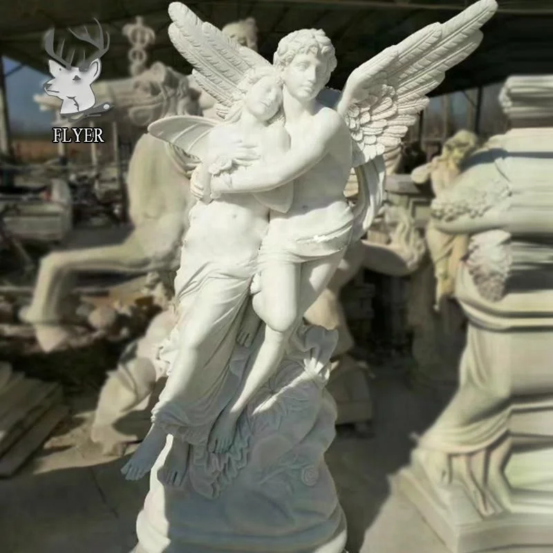 Outdoor decoration large winged white stone male angel statues