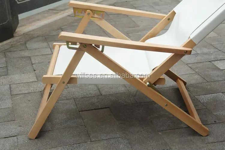 HE-1055,Promotional wooden folding beach deck chair,wood fabric deck chair with pillow with footrest