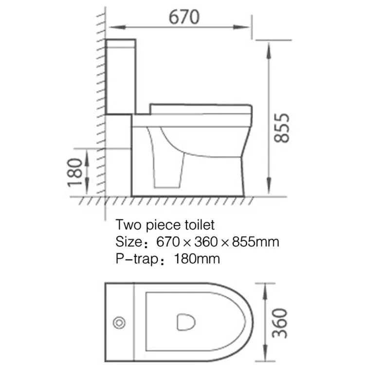 Extended height 480 mm America style ceramic sanitary ware bathroom side single button two piece WC toilet bowl water closet