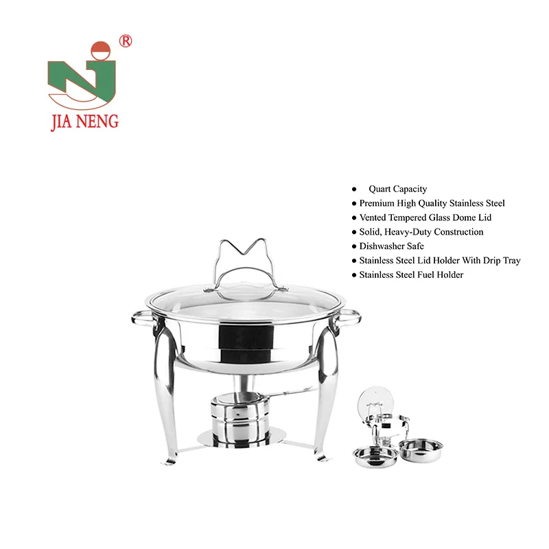 Stainless Steel Round Chafing Dish And Food Warmer With Glass Lid