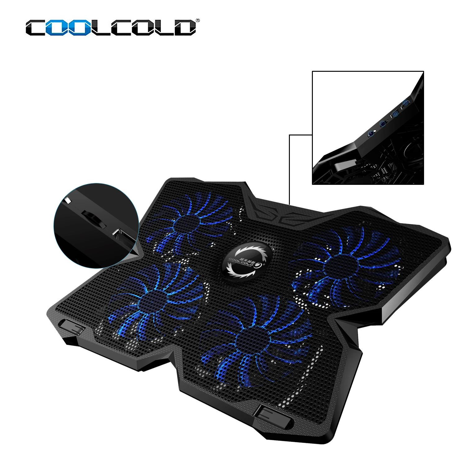 Wholesale 4 fans laptop cooling stand 17 inch heavy duty usb notebook cooling fan with LED light