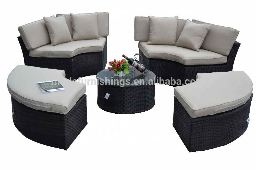 Outdoor Round Rattan Sunbed Patio Wicker Furniture Garden Day bed