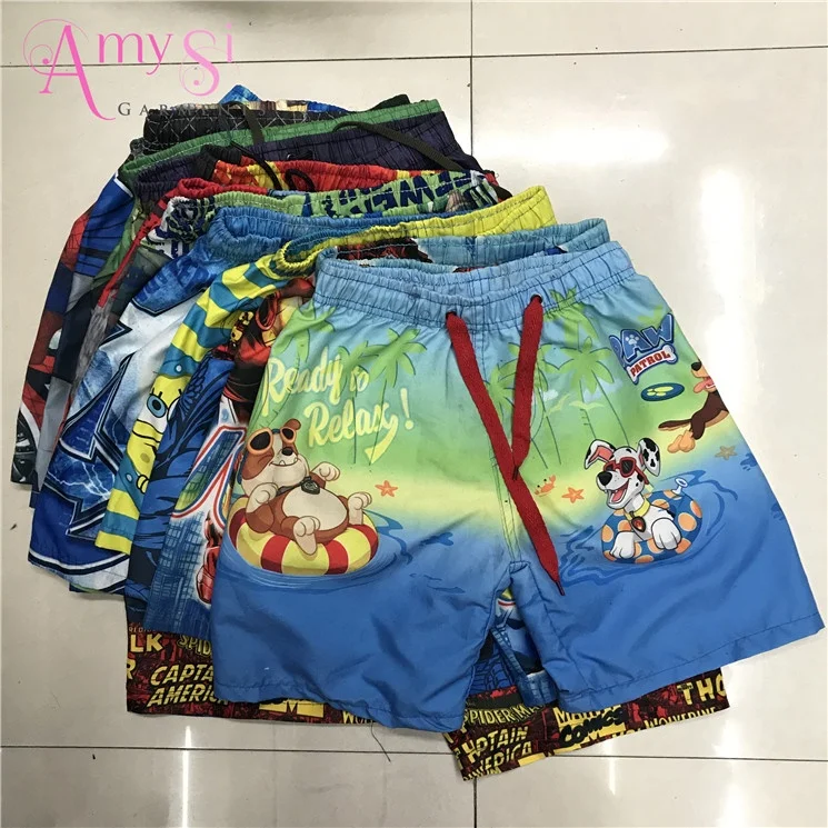 WSL003 assorted flower cartoon print boy polyester beach swimming surf board shorts for kids 4 - 8 years old