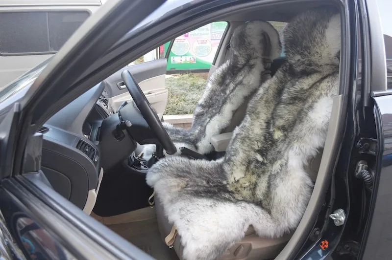 Grey Colour Premium Australian Sheep Skin Car Long Wool Front Single Seat Cover