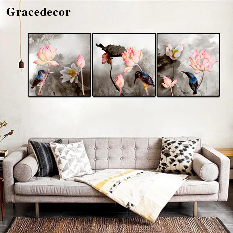 Factory Price Lotus Photo 3D Wall Mural Oil Painting By Numbers Kits Wholesale