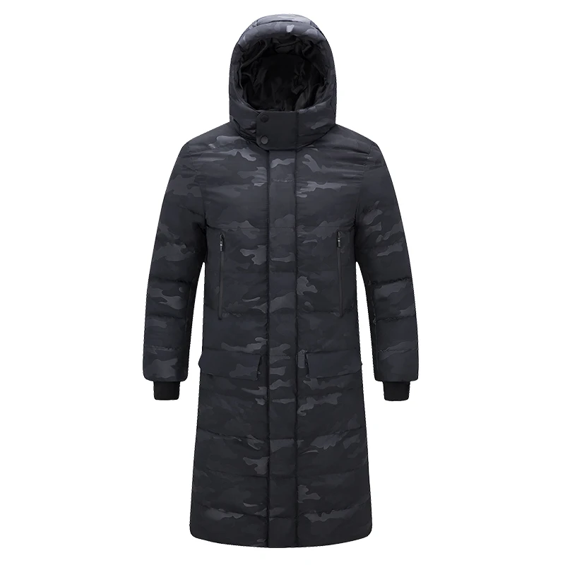 Заводская поставка, хлопковая модная камуфляжная мужская длинная куртка с капюшоном, длинный женский зимний пуховик