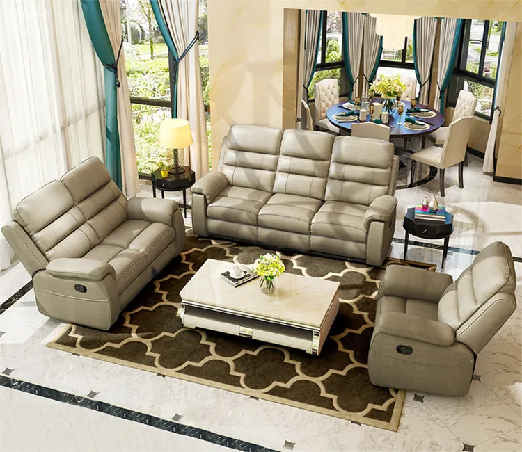 European Royal Style Classical Genuine Leather Sofa Sets Sectional Livingroom Furniture