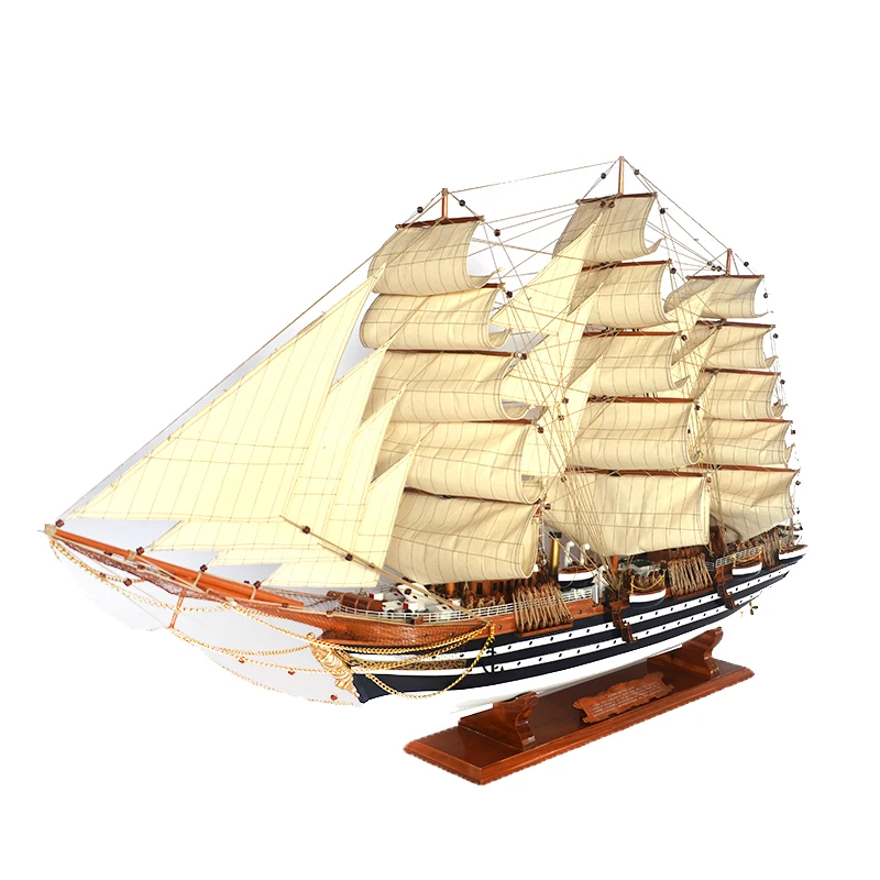 Unique design length 110cm antique craft Vietnamese wooden boat tall ship model PTW009