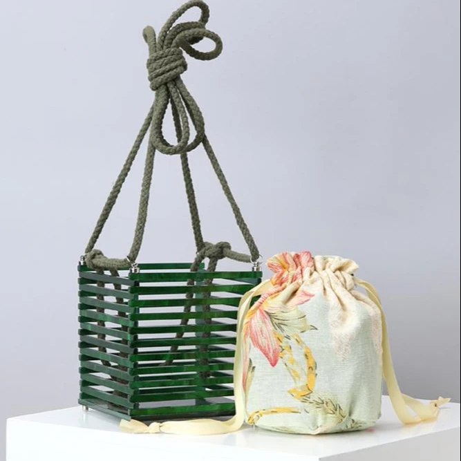 
Beach Evening Cage Bag Rope Disassembled Hollow Out Basket Acrylic Hand Bag 
