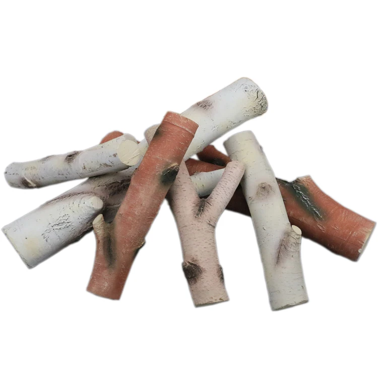 ABLE Concrete gas log Birch log set for gas fireplace electric fireplace