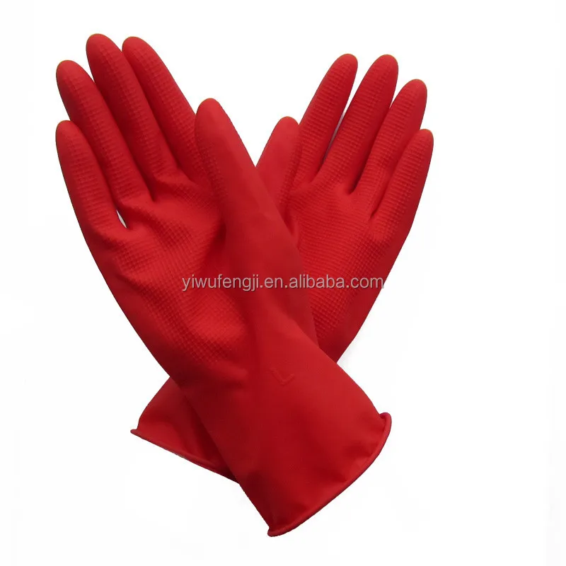 Red rubber latex gloves / household cleaning gloves supplier