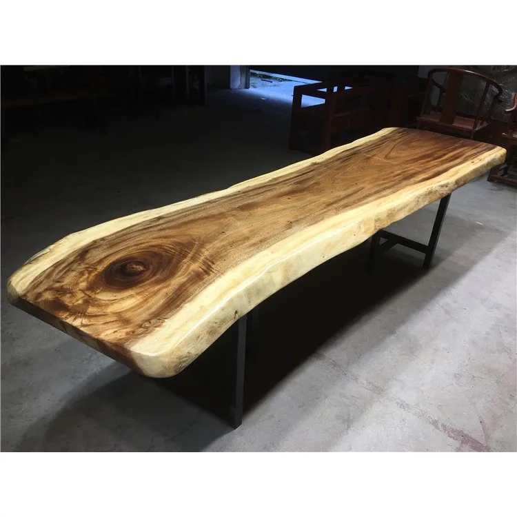 
Professional Design Walnut Wooden Table Top Metal Base Table 