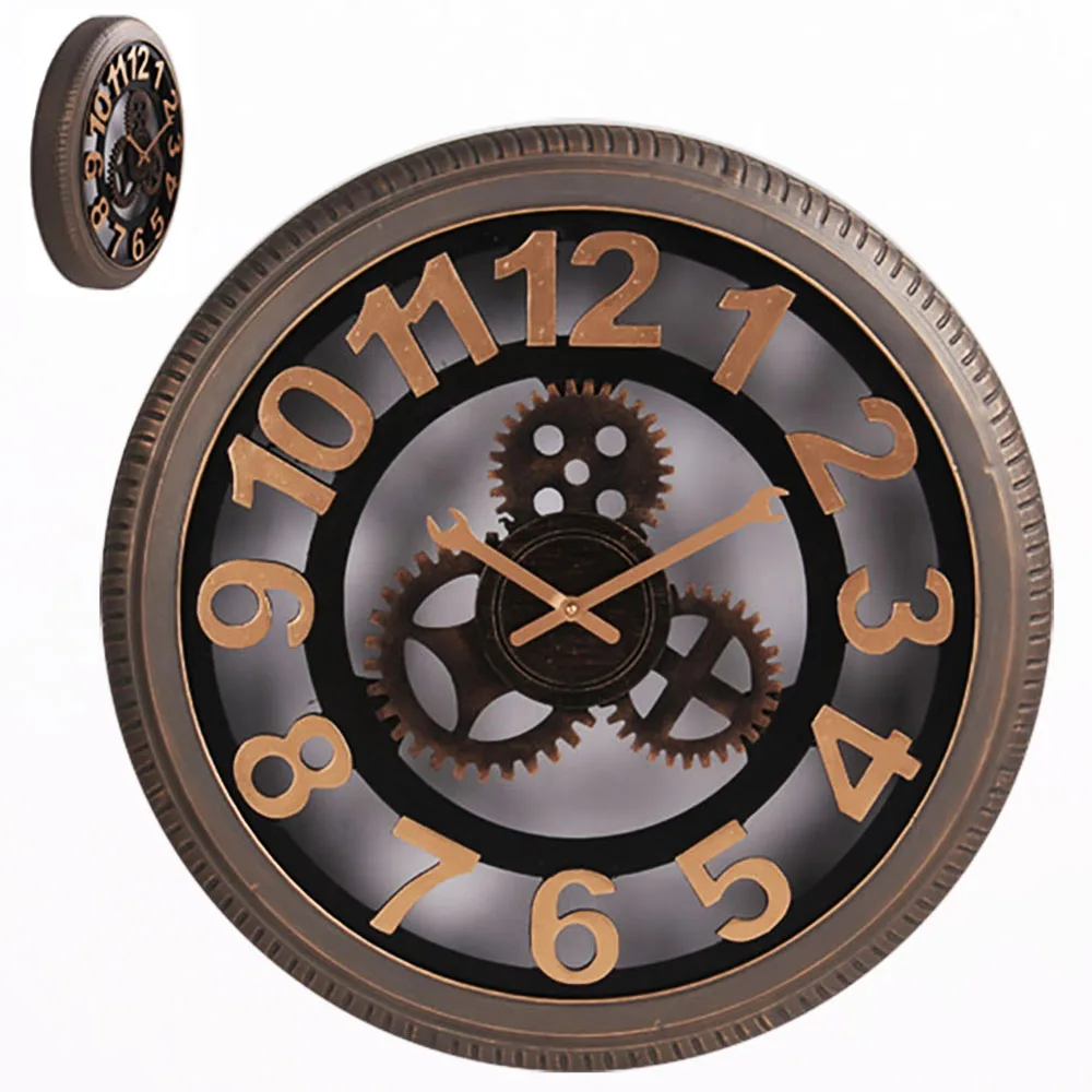 Retro Tire Gear Wrought Iron Mechanical Wall Clock for Decorate