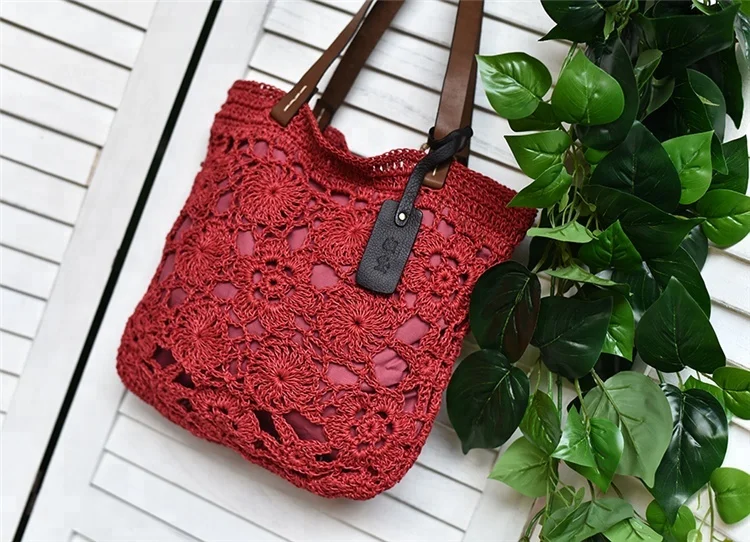 
2021 Eco-friendly Washable Vintage Hand Knitted Macrame mesh Bags crochet tote Macrame Ladies Bag 