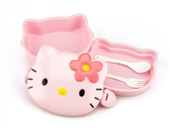 Direct Factory Wholesales 550ML cute cartoon design kitty cat shape kids cartoon lunch box with spoon