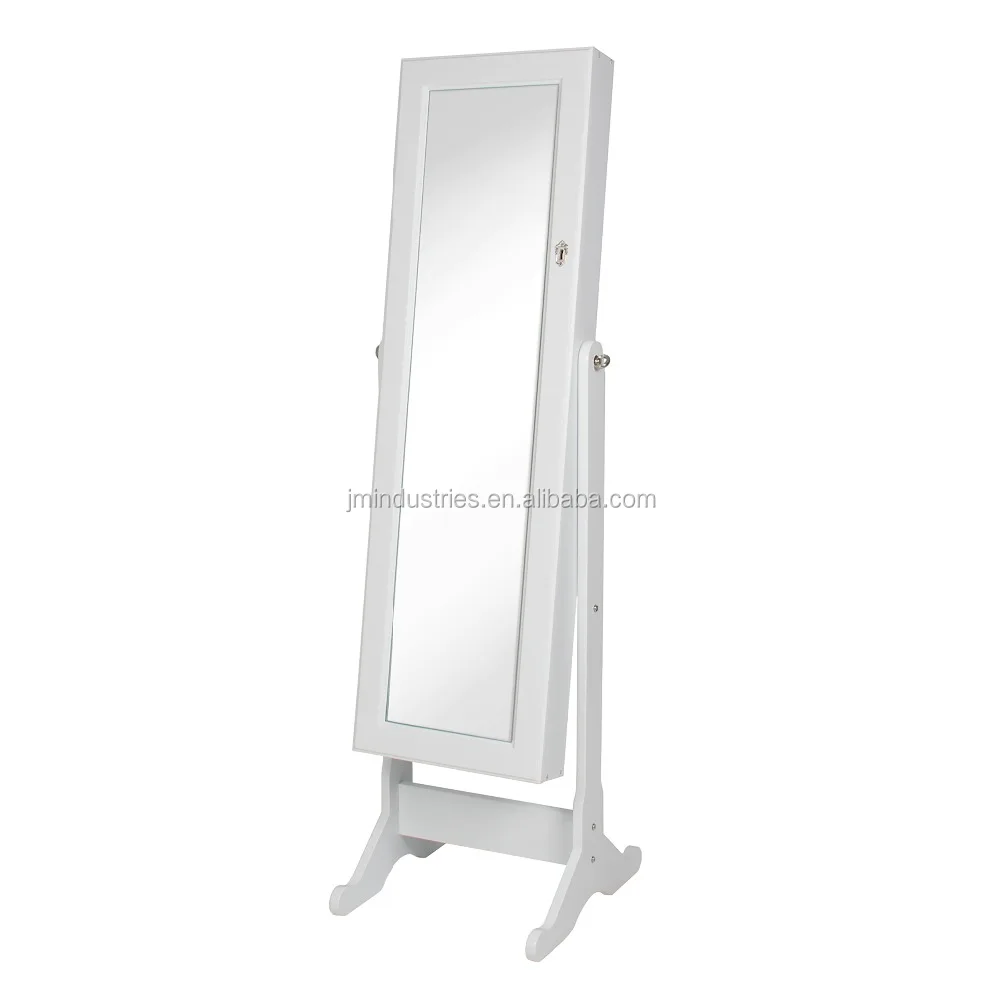 W Stand White Mirrored Jewelry Cabinet Armoire