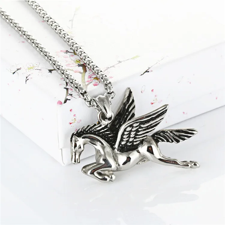Pegasus pendants punk necklace men retro Zodiac Titanium horse necklace