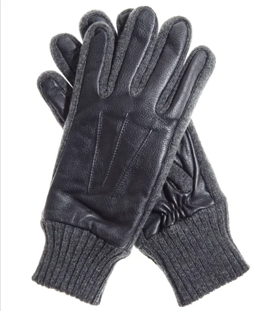 Мужские Трикотажные кожаные перчатки с подкладкой