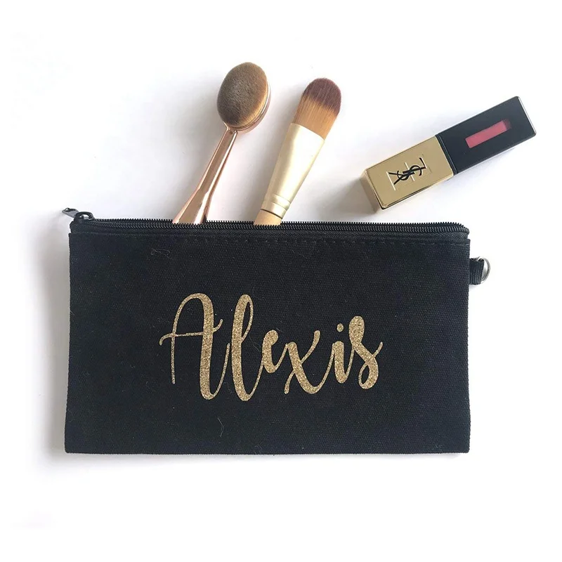 100%pure cotton Canvas Pencil Pouch Zipped Pencil Case Cute Make Up Bag