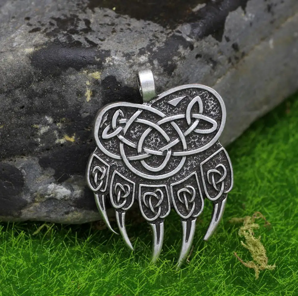 Vikings Runes Amulet Pendant Bear paw claw Veles Symbol Knot Animal men jewelry Scandinavian Talisman Necklace