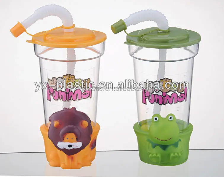 clear Plastic Cup with Crazy Twist Straw 300ml for