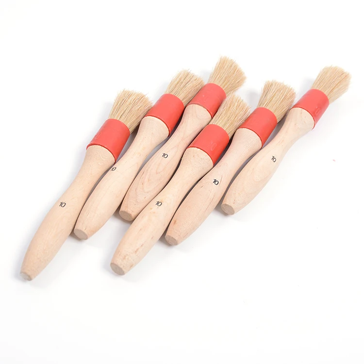 Professional Chalk Paint Plastic ring Paste round Brush with plastic ferrule  with Natural White Bristle and Wooden handle brush