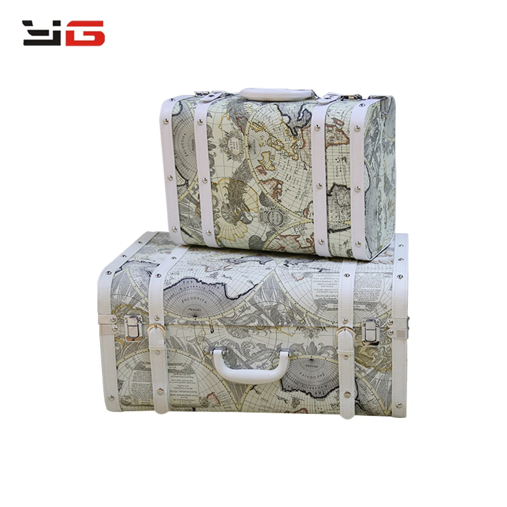 Decorative Vintage Storage Suitcase Boxes With World Map