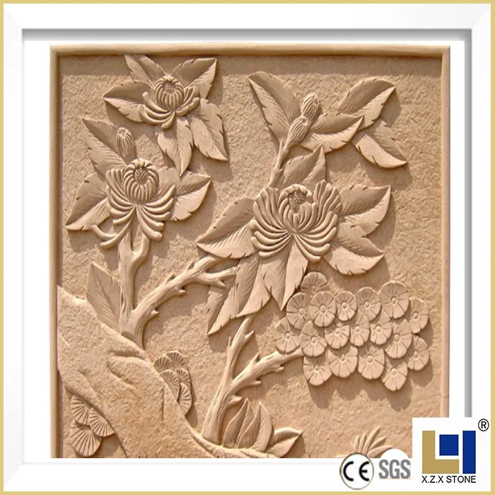 
Natural stone flower picture relief sculpture carving for outdoor wall decoration 