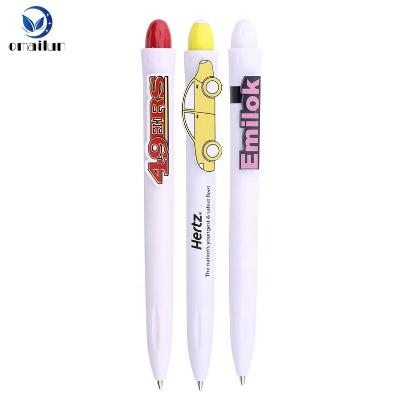 Promotional logo plastic ball pen, custom made pen clip clips